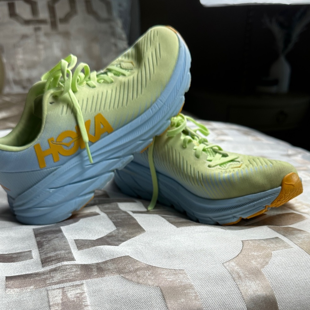 Hoka Women's Sneakers in Lime Green and Sky Blue